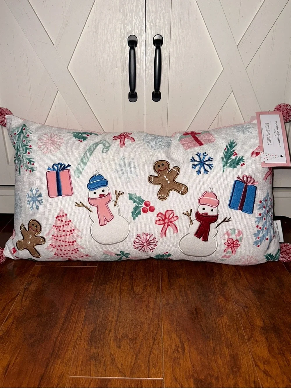 Cupcakes & Cashmere Snowman & Gingerbread Man Embroidered Holiday Pillow Decor
